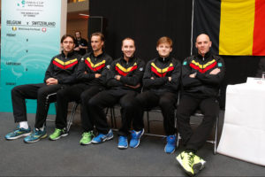 Davis Cup-ploeg. Vlnr: Niels Desein, Ruben Bemelmans, Steve Darcis, David Goffin & Johan Van Herck (coach) - © Philippe BUISSIN / IMAGELLAN