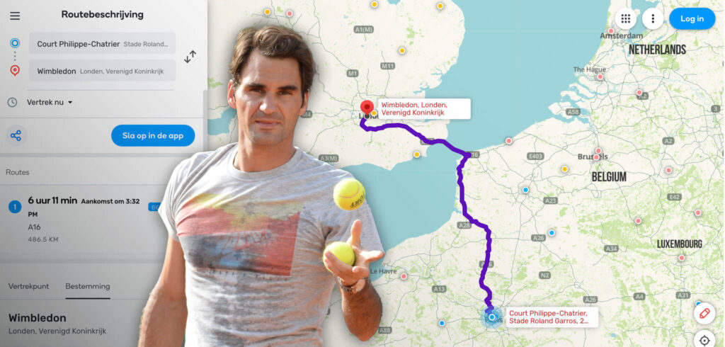 Roger Federer en Waze kaart - © Tatiana en Waze