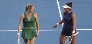 Magali Kempen en Mayar Sherif op de US Open op 28 augustus 2025 - © Simon Bruty/USTA
