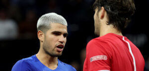 Carlos Alcaraz en Taylor Fritz op Laver Cup in San Francisco op 20 september 2025 - © Clive Brunskill/Getty Images voor Laver Cup